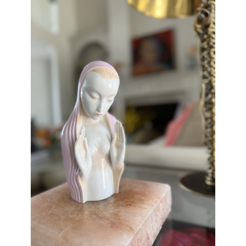 Vintage Knesl Wien‎ Pink Veil Red Hair Madonna Mary Porcelain Metzler Ortloff